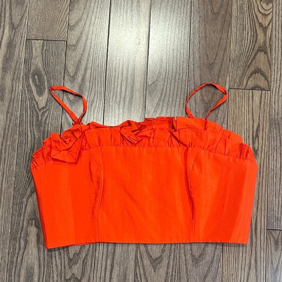 cinq a sept Tops - NWT Cinq a Sept Vibrant Red Orange Ruffle Crop Top